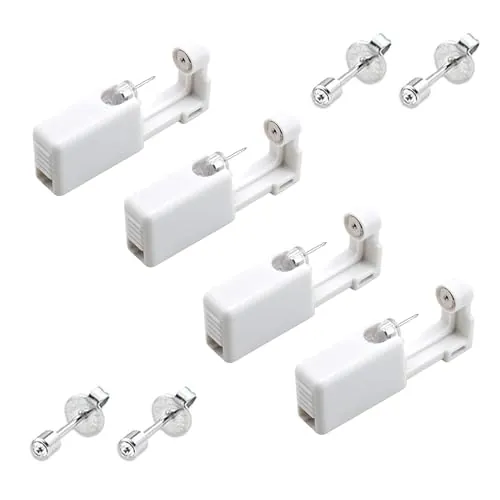 4 Paquetes Pistolas Desechables para Piercing de Oreja Blanco Kit de Pistolas de Perforación sin Dolor Portátil Juego de Herramientas de Pistola de Perforación para Niñas, Mujeres, Hombres