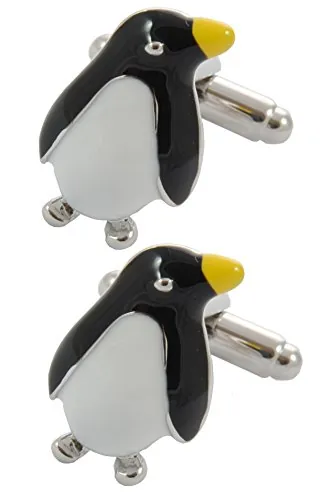 Gemelos Camisa Hombre Divertido - Con Caja - Gemelos para Camisas - Pingüino - Latón - Color Negro y Blanco - Animal Pájaro Antártida Invierno - Un Par