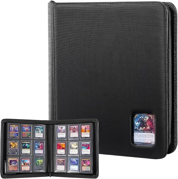 ProCase Álbum para Tarjetas Toploader 3”x4”, 324 Capacidad, 9 Bolsillos de Carga Lateral, Archivador con Cremallera y Ventana, Sin PVC, para TCG, Magic/MTG, Yu-Gi-Oh! y Cartas Deportivas-Negro