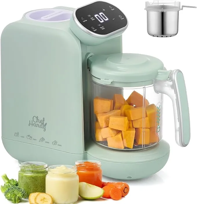 Chefhandy Procesador de Alimentos Bebé, Robot de Cocina Bebe para 5 en 1, Licuadora Bebe con Calentador de Leche, Mezcla Automática y Manual, multifuncional para todas las etapas del bebé (Verde)