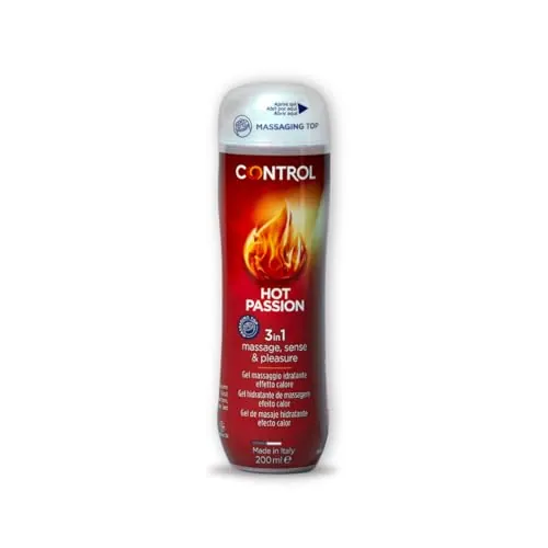 Control Hot Passion Gel de Masaje y Lubricante Íntimo 3 en 1 a Base de Agua, Efecto Calor, Made in Italy, 200 ml