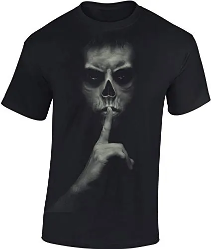 Camiseta: Shhh ! - Cráneo Skull Halloween T-Shirt - Biker Regalo Hombre-s y Mujer-es - Noche Brujas - Calavera - Horror - Gamer - Frankenstein - Fantasy - Apocalipsis - Zombi-e (3XL)