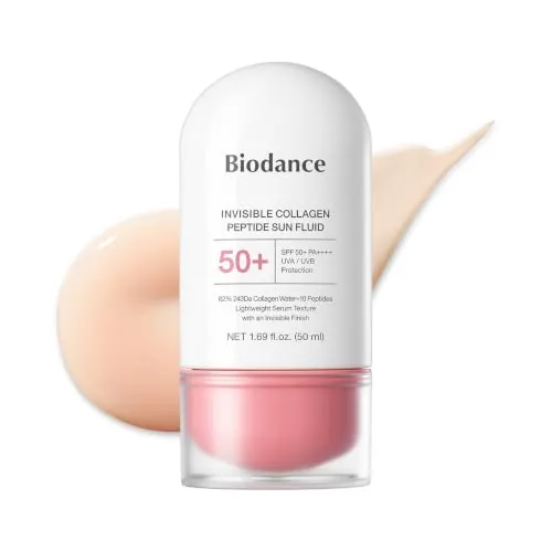 BIODANCE Sérum Solar SPF 50+ Invisible con Colágeno y Péptidos, Protector Solar Facial Ligero, Efecto Glow, Hidratante y Reafirmante, Cosmética Coreana (50 ml)