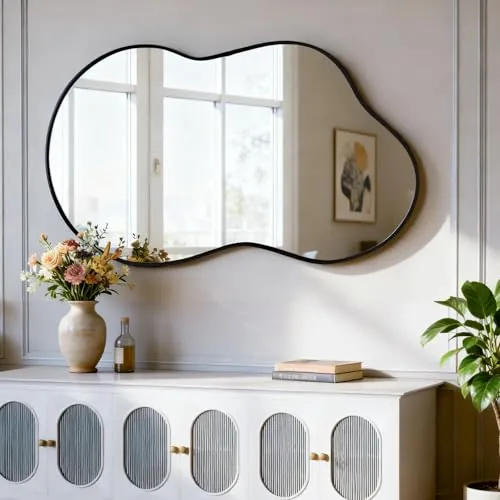 NEUWEABY Espejo de Pared Irregular, Espejo asimétrico 50 x 90 cm, Espejos de tocador Grandes y únicos, para baño, Negros, montados en la Pared, con Forma Moderna, para Vestir en la Entrada del salón