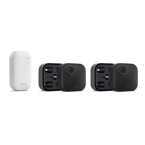 Blink Outdoor 4 + pack de extensión de batería: cámara de seguridad inteligente HD sin cables, 4 años de autonomía, detección de movimiento, compatible con Alexa (sistema de 2 cámaras) | IP65