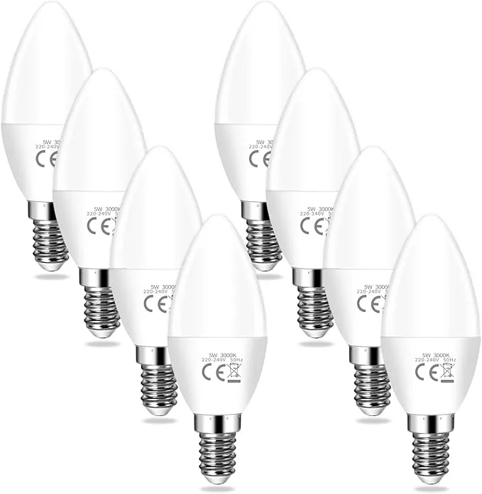 YIIFELL 8 X Bombilla E14 Calida, LED Bombillas E14 5W Equivalente A 40W, Blanco CáLido 3000K 400LM, Sin Parpadeo AC 220-240V, No Regulable, Bombilla Casquillo Fino Para Dormitorio,Cocina,Salón