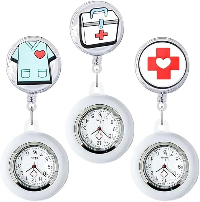 3 Relojes de Enfermera con Mini Colgante y Correa de Reloj con Estiramiento retrctil para Mujer, Reloj de Bolsillo para enfermera