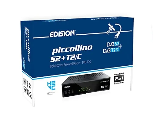 Edision Piccollino S2+T2/C, Combo Receptor H265/HEVC (DVB-S2, DVB-T2, DVB-C) Full HD USB, Negro
