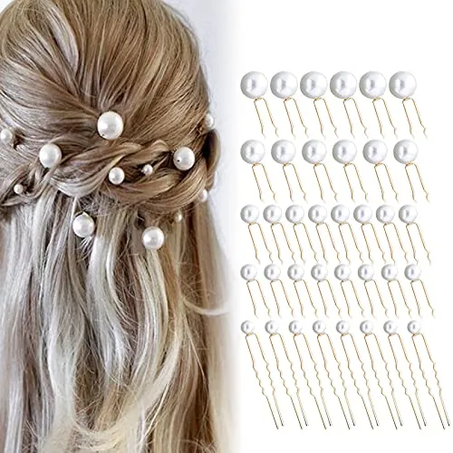 THETAG Horquillas para el pelo con perlas de boda, 36 unidades en forma de U, horquillas para el pelo para novia y damas de honor (dorado)