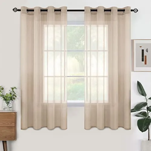 Woaboy Cortinas Salon Modernas Cortinas Cortas para Ventanas 2 Piezas 140x175cm Cortinas Dormitorio Visillos Translúcida Poliéster con Anillas Beige