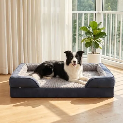 JOEJOY Cama Ortopédica para Perros Grandes XL, Sofá de Espuma Viscoelástica en Forma de Huevo 89x64x17 cm, Funda Extraíble y Lavable, Base Antideslizante con Forro Impermeable, Gris Oscuro