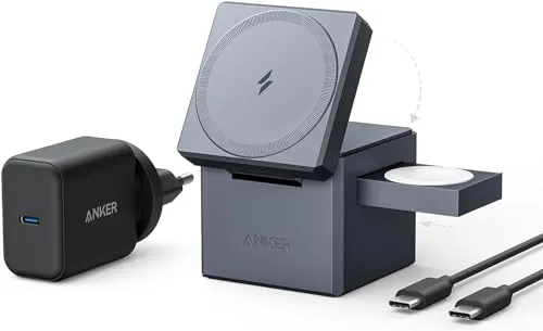 Anker MagGo Cargador Inalambrico iPhone Cubo 3 en 1 con MagSafe 15W