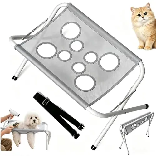 Hamaca Para Bañar Perro, Soporte Para Bañar Perro,Silla Para Lavar Perros,Soporte de Baño 2 En 1 con 8 Antimordedura Agujeros, para Año, Cortar Las Uñas, Cepillado, Gatos y Perros Pequeños y Medianos