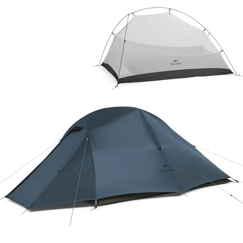 Naturehike Tienda de Campaña Cloud Up 2 Tienda de Campaña 2 Personas Tienda de Campaña Ligera Tienda de Campaña de Dos Pisos para 3 Estaciones (20D Azul Marino Actualizado)