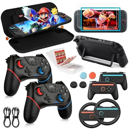 Kit 17 en 1 de Accesorios para Nintendo Switch 2 (2025), 2 Mandos Pro