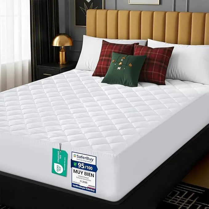 Utopia Bedding Protector de colchón Acolchado 160 x 200 cm, Microfibra, Transpirable, Funda para colchon estira hasta 30 cm de Profundidad (Cama 160 Blanco)