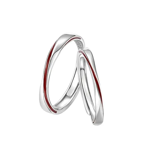 BCughia Anillos de Compromiso Plata Ley 999 Pareja, Anillo de Novios Ajustable Línea Roja Mobius Anillos Bodas Parejas Matrimonio Grabado