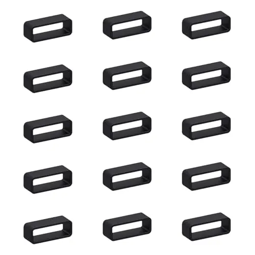 FuzlPnag 15 pcs Retenedor de Correa de Reloj, 20mm Hebilla de Silicona de Anillo,retenedor correa reloj,Hebilla de Silicona para reloj（Negro）