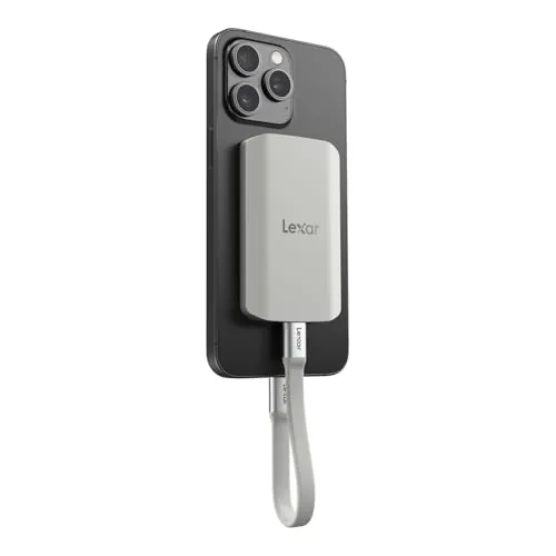 Lexar ES5 SSD Portátil 2TB, USB 3.2 Gen2x2 hasta 2000 MB/s de Lectura/Escritura, Protección IP65, SSD Magsafe para Teléfono, Admite Fotografía Apple ProRes 4K (iPhone 15/16) y Galaxy S25 8K