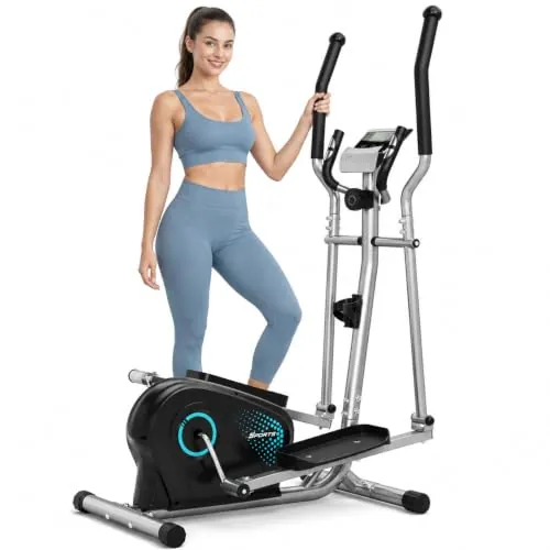 YOLEO Bicicleta Elíptica para Casa Silenciosa, 16 Niveles de Resistencia Ajustables, Volante de Inercia de 6 kg, Sensor de Pulso y Pantalla LCD, Máquina de Fitness Cardio Completa