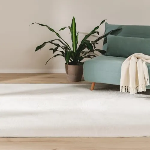 benuta Basic Alfombra Salon Furry - Crema 230x330 cm - De Piel sintética - Suave para Sala y Dormitorio - Base Antideslizante - Lavable - Compatible con calefacción bajo Suelo