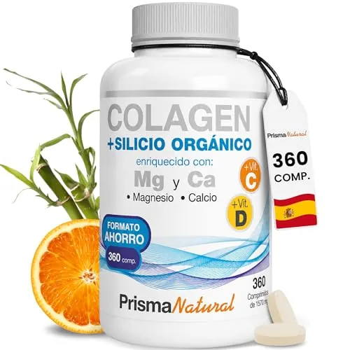 Colageno + Silicio Orgánico, Magnesio, Calcio, Vitamina C y D – 360 Comprimidos – Colageno con Magnesio Complemento Alimenticio – Apoyo a Huesos, Cartílagos, Piel y Músculos – Prisma Natural