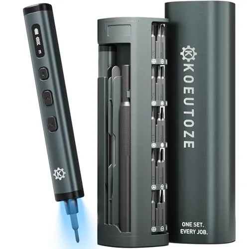 Koeutoze Mini Destornillador Eléctrico, 78 en 1 Destornillador Eléctrico de Precisión con 72 Puntas Magnéticas – 5 Ajustes de Torque, Kit Destornilladores con 4 LED para Bricolaje, Móvil, Relojes