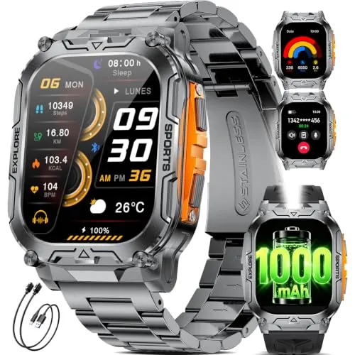 LIGE Reloj Inteligente Hombre, 1000 mAh, Pantalla HD 2,01", Smartwatch con Llamadas Bluetooth, Linterna LED, Frecuencia Cardíaca, 120+ Modos Deportivos, IP68, Android e iOS