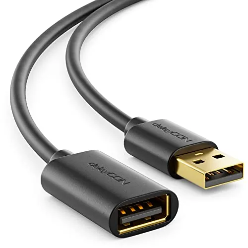 deleyCON 1m Cable de Extensión USB 2.0 USB-A a USB-A - Negro