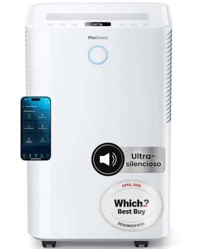 Pro Breeze OmniDry Deshumidificador 20L/Día hasta 30 M², WiFI, Depósito 4L, Secado de Ropa, Sensor de Humedad, Temporizador 24H, Modo Nocturno - Antihumedad, Moho y Condensación