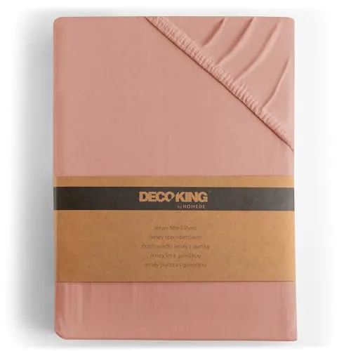 DecoKing Sábana Bajera Ajustable 180x200-200x200 cm 100% Algodón Peinado Jersey Suave Sabana 180x200cm - 200x200cm Salmón Amber