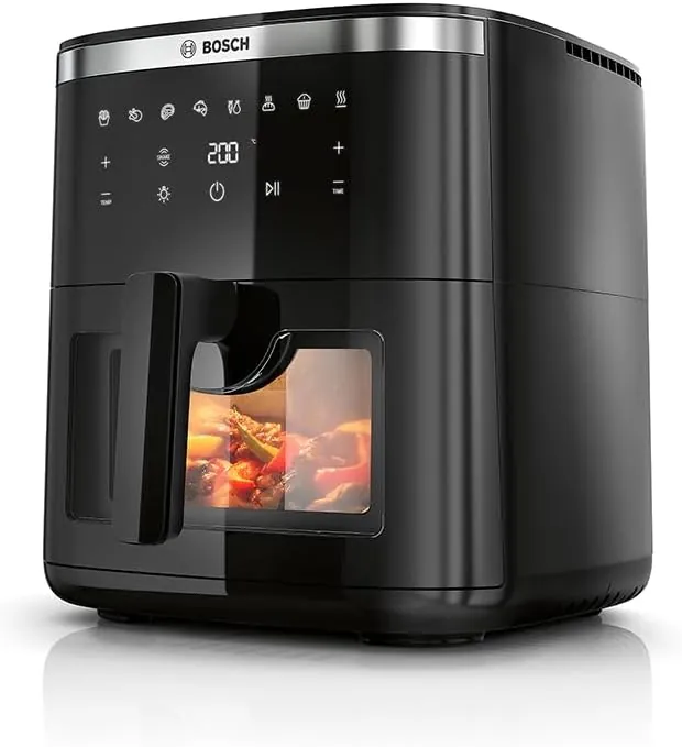 Bosch - Freidora de aire Serie 6, Air Fryer XXL con capacidad de 7,2 L, con 7 programas y ventana de visualización con luz, cocinado hasta 65%¹ más rápido, negro, MAF671BO