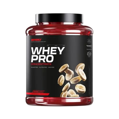 Beverly WHEY PRO 2 kg – Whey Protein Concentrate Premium | 28 g Proteína por Toma | 58 Servicios | Ganancia Muscular Rápida y Recuperación | Ideal Gym y Fitness (2 Kg, Banana)