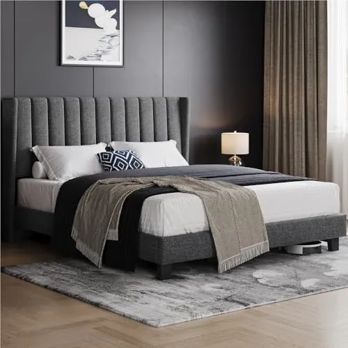 Yaheetech Cama tapizada con Cabecero Acolchado 160x200cm Color Gris Oscuro