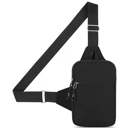 HOTUT Bolsa Bandolera Hombre, Bolsa Pecho Hombre Pequeña, Bolsos de Hombro Impermeable Casual, Pecho Ligera Bandolera Mochila con Doble Bolsillo, para Viajar, Correr, Ciclismo-Negro
