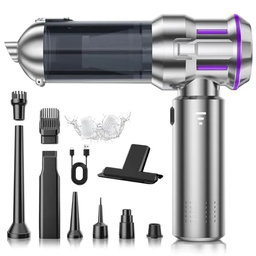Aspirador de Mano, 25000Pa Aspiradora sin Cable Coche, Descarga de Polvo Automática con un Toque & 4 en 1 aspirador coche con Motor sin Escobillas, 3 Niveles, Ideal para Pelo de Mascotas, Coche, Hogar