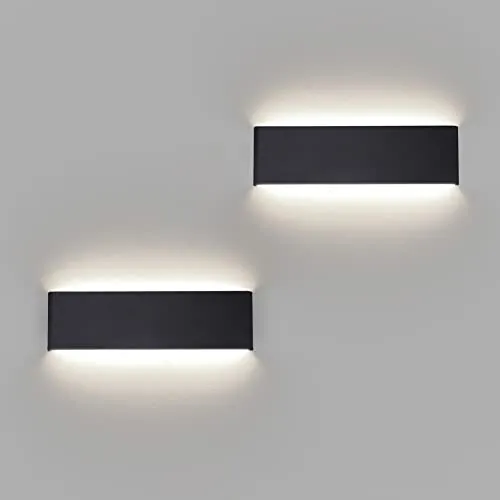 Klighten 2 Piezas Apliques Pared Interior 31cm 10W, Lamparas de Pared Aluminio Moderno, Luz Pared Para Salon Dormitorio Sala Pasillo Escalera, 910 LM, 4000K Blanco Natural, Negro