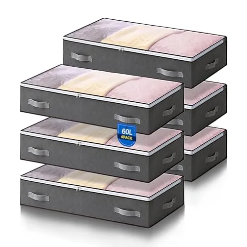 AIOR 6 Piezas 60L Bolsas Almacenaje Ropa Debajo de la Cama, Cajas Almacenaje de Gran Capacidad con Ventana Transparente, Cama Organizador Armario para Mantas Edredones, 80x50x15cm