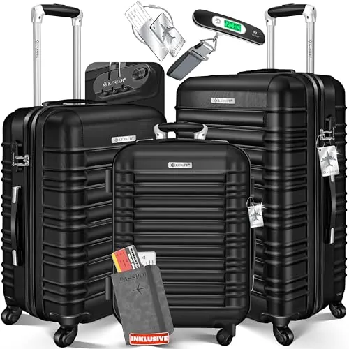 KESSER® Juego de 3 Maletas rígidas, Maleta rígida, Maleta de Viaje, Incl. báscula de Equipaje + Etiqueta de Equipaje, Maleta rodante, Cerradura, 4 Ruedas ABS, Carcasa rígida, asa telescópica M-L-XL