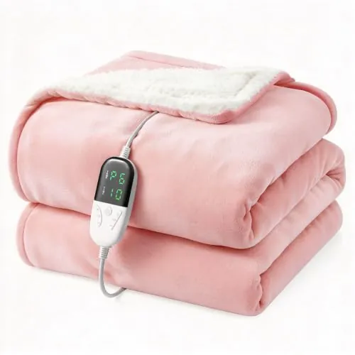 Manta Electrica 155x180cm , 6 Niveles, 10h Apagado Automático Manta Termica | Mando a Distancia Digital, Lavable a Máquina, Tejido Suave y Agradable al Tacto, Ideal para Sofá y Cama en Días Fríos Rosa