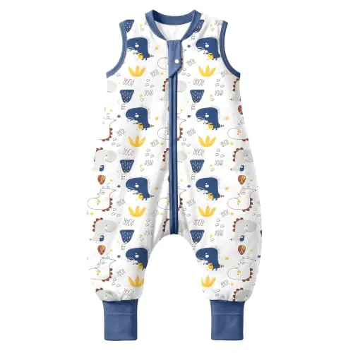 MIKAFEN Saco Dormir Bebé Otoño-Invierno 2.5 TOG Piernas Separadas 18-36m | 100% AlgodóN, Cremallera Bidireccional Segura, Piernas Separadas MóViles, Lavable A MáQuina, Dinosaurio