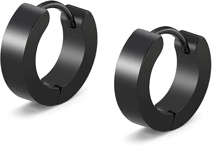 Pequeños Pendientes del Aro de Acero Inoxidable para Hombres Negro único Oreja Piercing 1-4 pares Pendientes Anill（-）