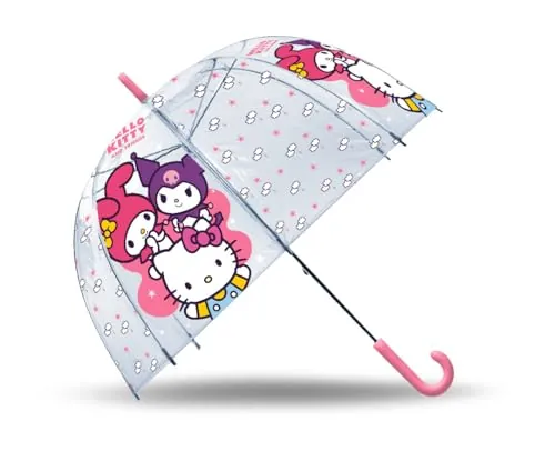 Kids Licensing - Paraguas Transparente 46cm, Tipo Campana de 46cm Hello Kitty & Friends