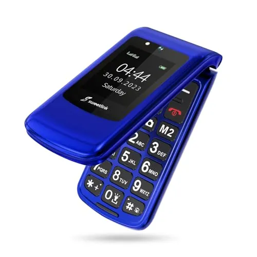 SweetLink F2 Teléfono Móvil para Personas Mayores, con Tapa de Teclas Grandes y Volumen Alto, Botón SOS, Contactos con Imágenes, USB-C, Doble SIM, Pantalla 2,4", FM Radio, Azul