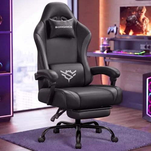 SONGMICS Silla Gaming Ergonómica, Reclinable 135°, 70 x 70 x 120-130 cm