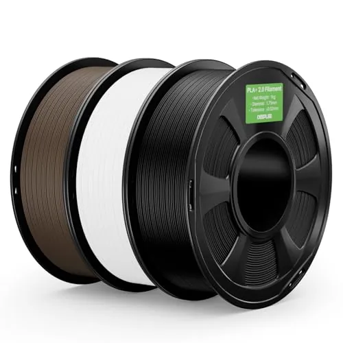 DEEPLEE PLA+ 2.0 1.75 mm, Kit 3 Bobinas Negro, Blanco y Marrón (3 kg). Resistencia al Impacto y Baja Deformación. Excelente Adhesión entre Capas. Enrollado Perfecto Sin Atascos. Compatible FDM.