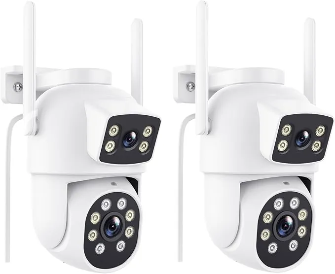 Reobiux 3K Camara Vigilancia WiFi Exterior con Doble Lente, 6MP Cámara IP PTZ Exterior, Detección Humana, Visión Nocturna en Color, Audio Bidireccional, Grabación Continua 7/24, IP66(2pack)