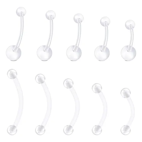 LAURITAMI 14G claro ombligo ceja Piercing Set, Embarazo ombligo Piercing Anillo, Bioflex curva ceja nariz cartílago labio perforación del oído Kit de joyería