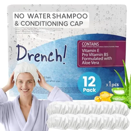 Drench! Medical Gorro Lavacabezas Portátil para Limpieza en Seco - 12 uds - Gorro Spa para Lavar el Pelo Sin Enjuague - Gorros Portatiles Lava Cabezas para lavar cabeza ancianos o en Cama