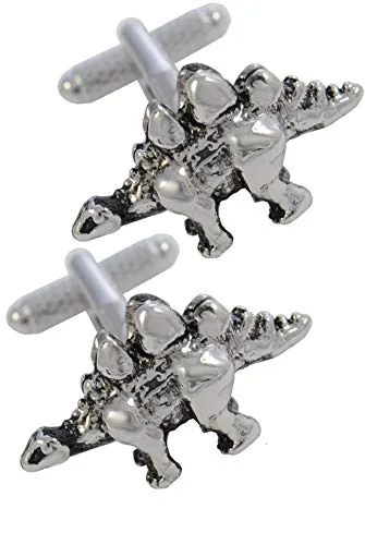 Gemelos Camisa Hombre Color Plata - Con Caja - Gemelos para Camisas - Dinosaurio - Latón - Prehistórico Animal Grande - Color Plata y Negro - Un Par